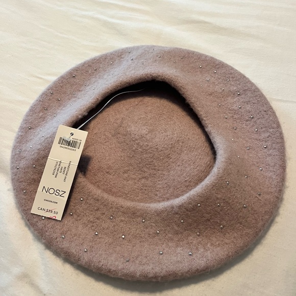 NWT Chicos Rhinestone Knit Beret ! Venetian Pink! One size! - Picture 5 of 10